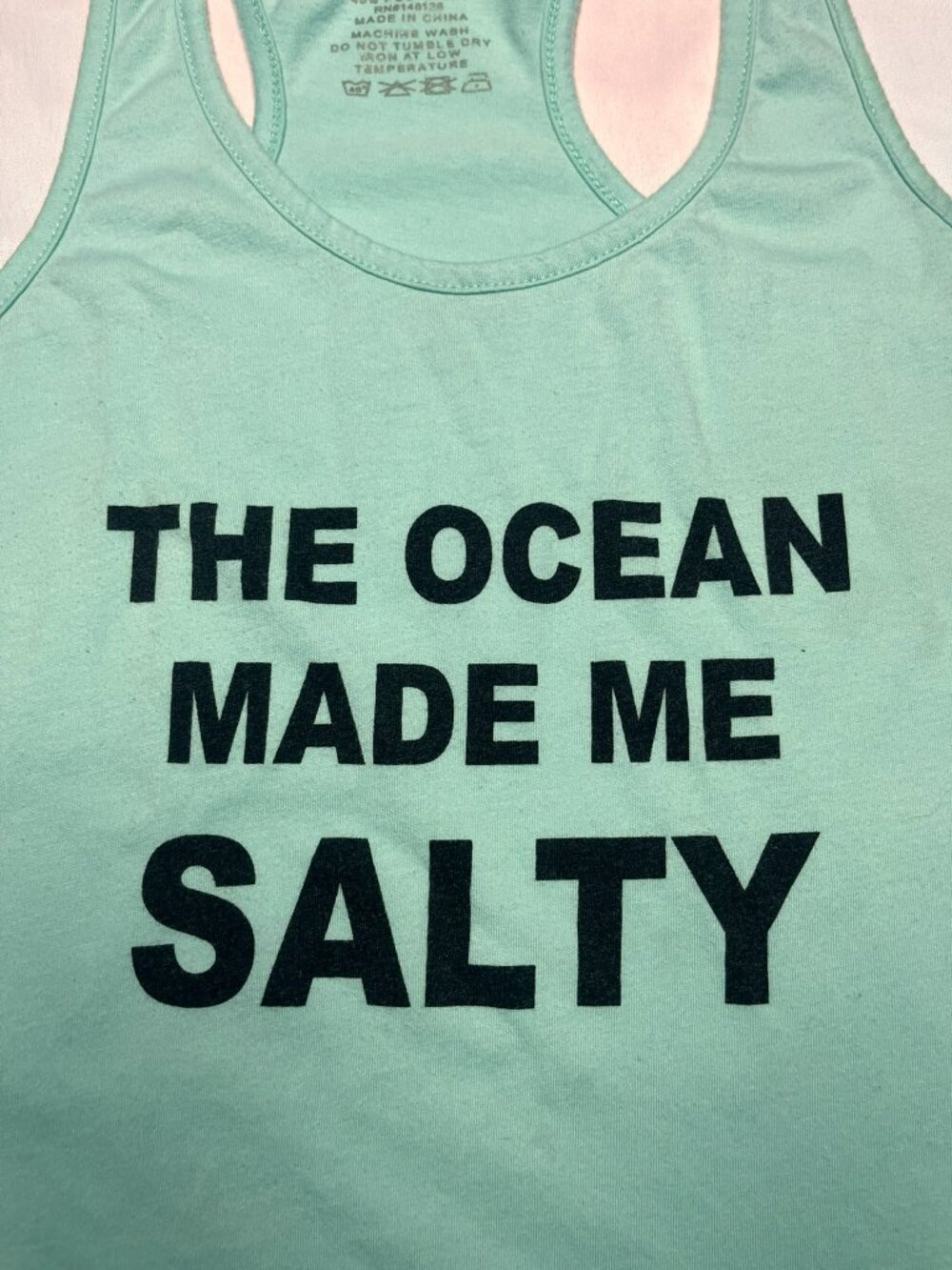 Series 8 Tank Top Large L Mint Green Ocean Made Me Salty Graphic Beach Racerback